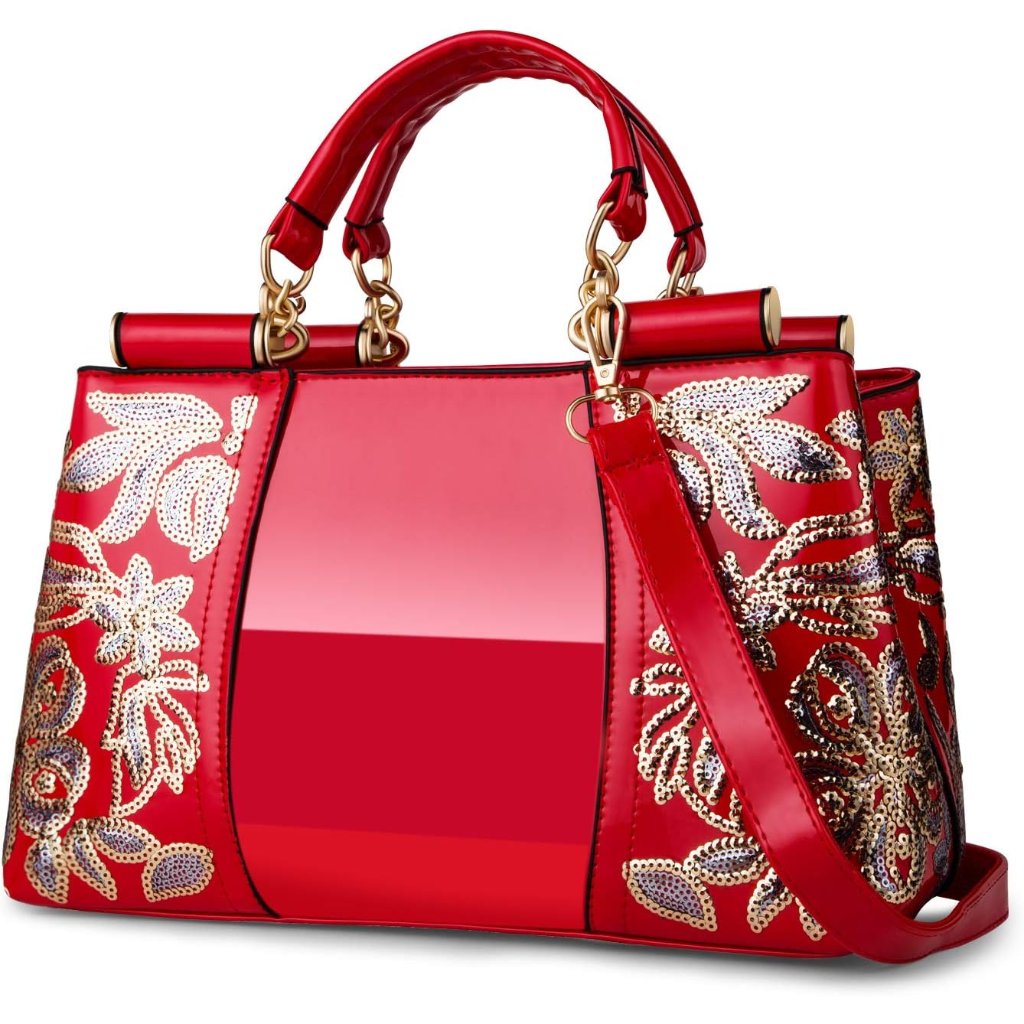 Women's Red Patent Leather Designer Handbag With Multiple Pockets For Shopping P